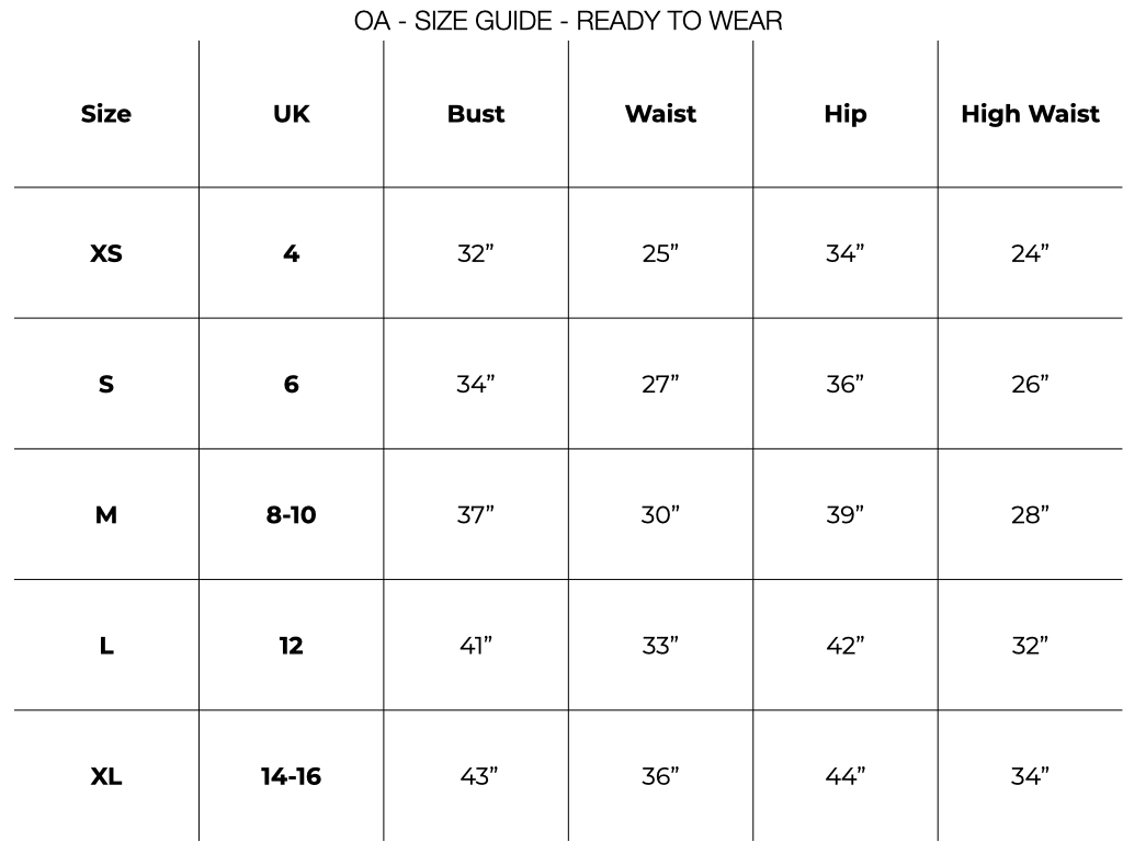 Size Guide OliveAnkara